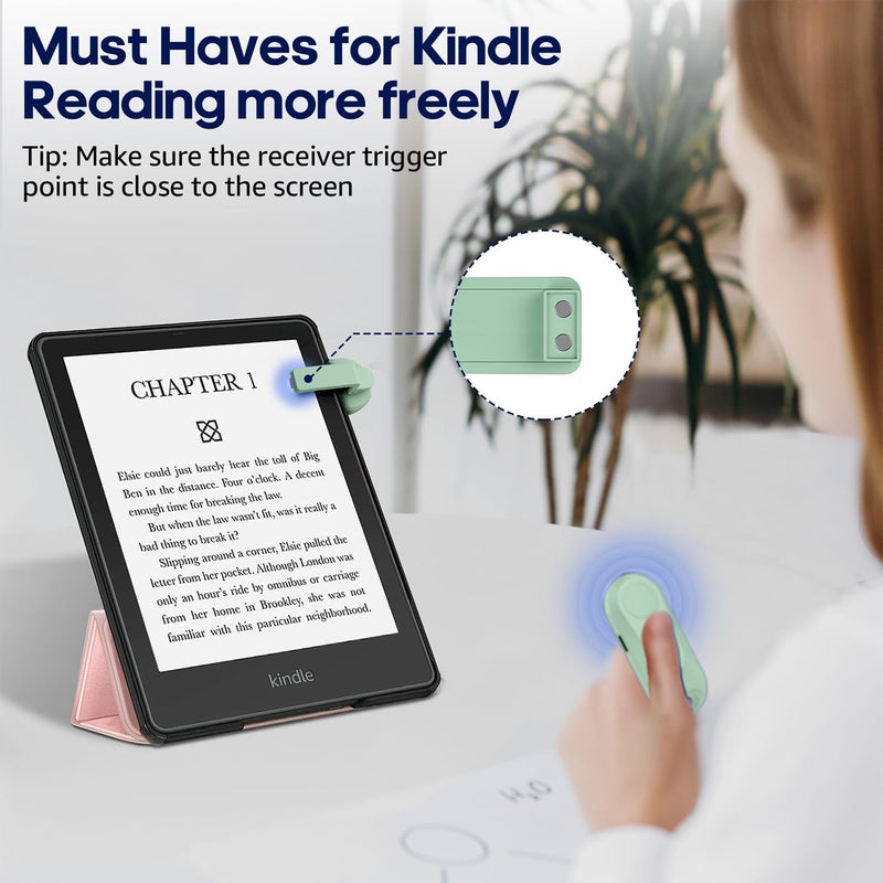 DATAFY [Case-Friendly] Page Turner for Kindle Paperwhite Oasis Kobo eReaders, Camera Camcorder Remote Controls, Page Turner Clicker for ipad Tablets Reading Novels with Wrist Strap Storage Bag Green - Image 2